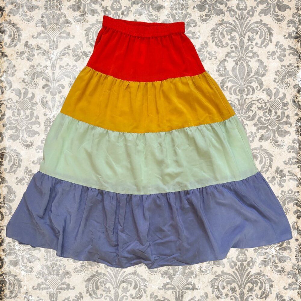 ee:some NWT Maxi Skirt Women’s Size Medium Multi-colored Orange Red Yellow Blue